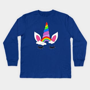 Rainbow unicorn horn with clouds Kids Long Sleeve T-Shirt